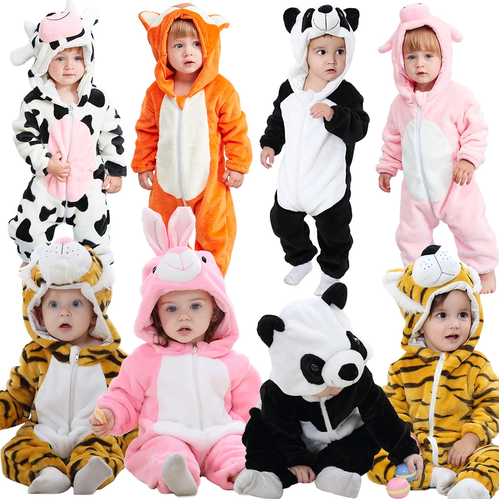 Infant Baby Girls Boys Cosplay Clothes Kids Zipper Jumpsuits Clothing Winter Animal Newborn Baby Romper