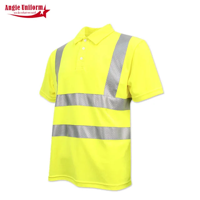 custom logo wholesale hi vis safety yellow shirts high visibility construction  t shirt reflective workwear polo