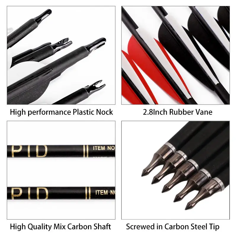 Archery Arrow Spine 500 600 Pure Mixed Carbon Arrow long inch Plastic Vanes Compound Recurve Bow Hunting