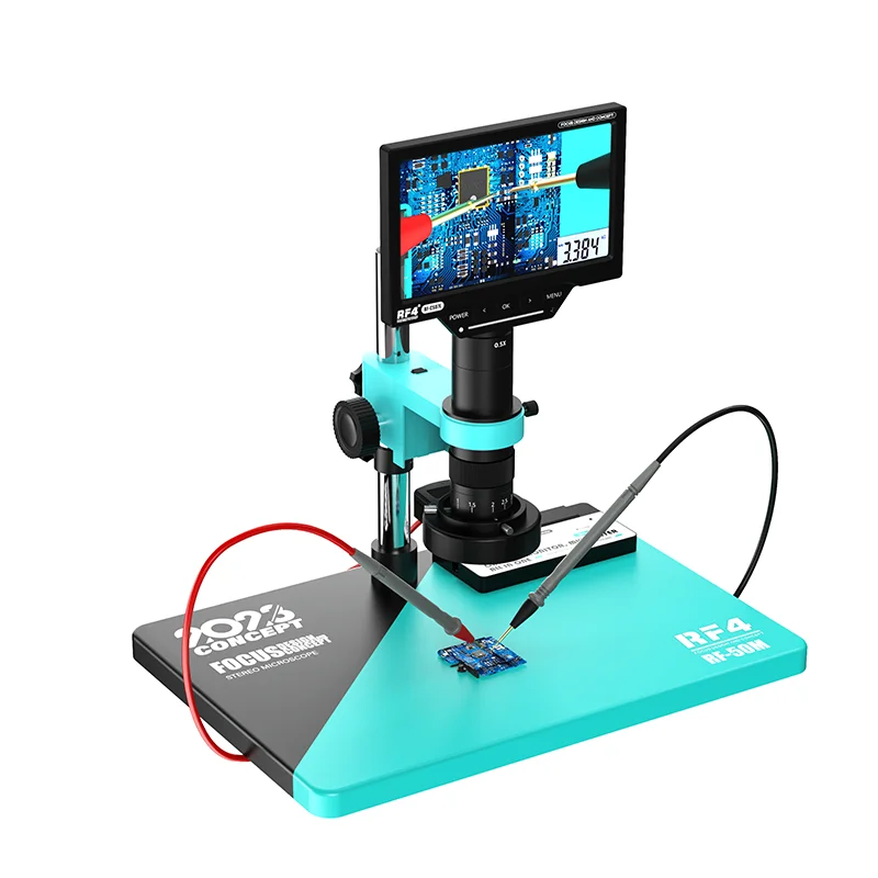 RF4 RF-50M Video Camera display integrated Monocular 7-50X Zoom C-Mount Lens Microscope With Multimeter Functional Microscope