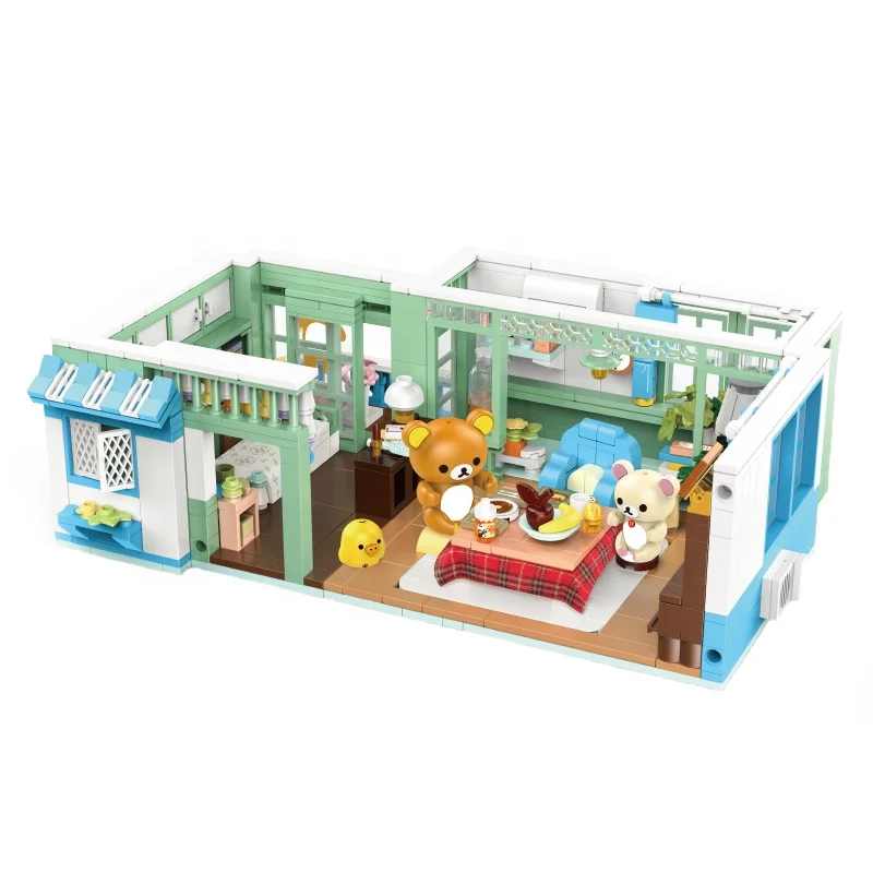 Latest Panlos Kawaii Japan Cartoon Anime Netflix Original Rilakkuma& Kaoru Home Series Building Block Bricks Toy for Kid