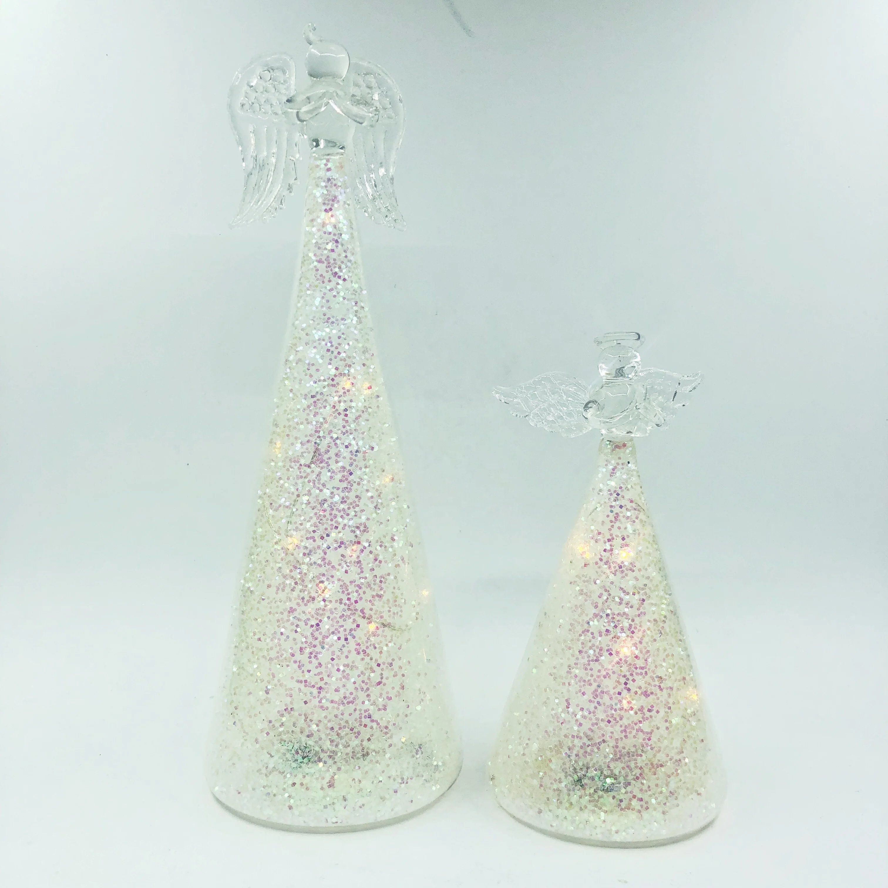  Новинка теплый светодиодный стеклянный Ангел dia7 * 14CM5L с блестками Рождественский со светодиодной