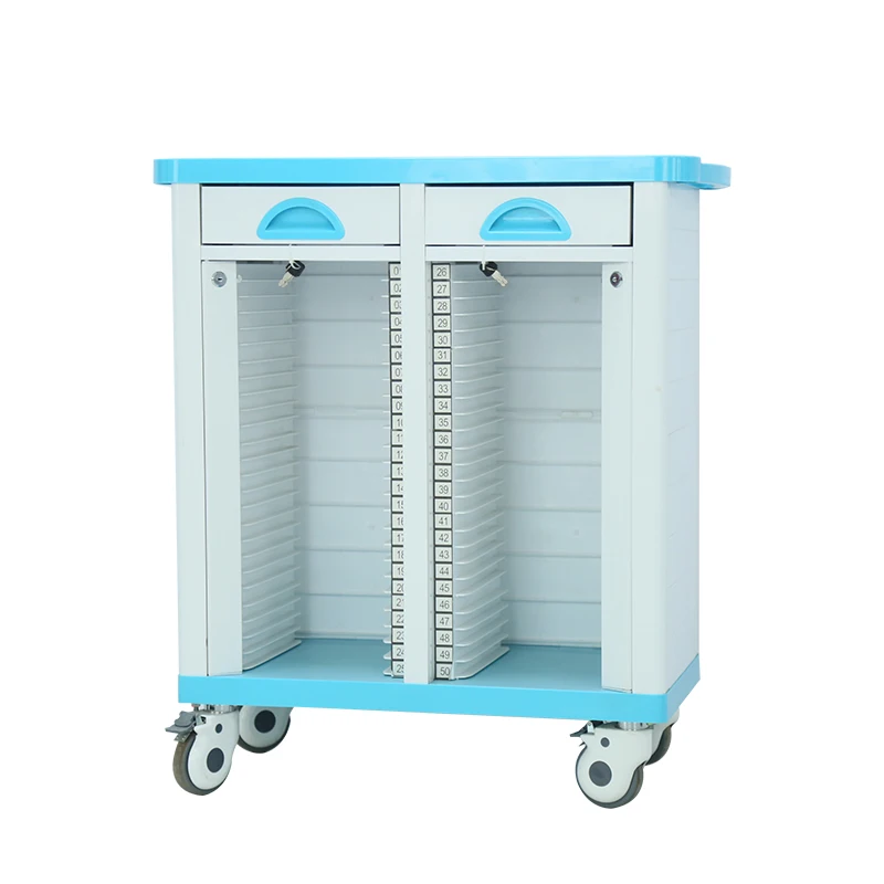 Patient Record Trolley ABS Double Rows Medical Record Clip Car With Drawers