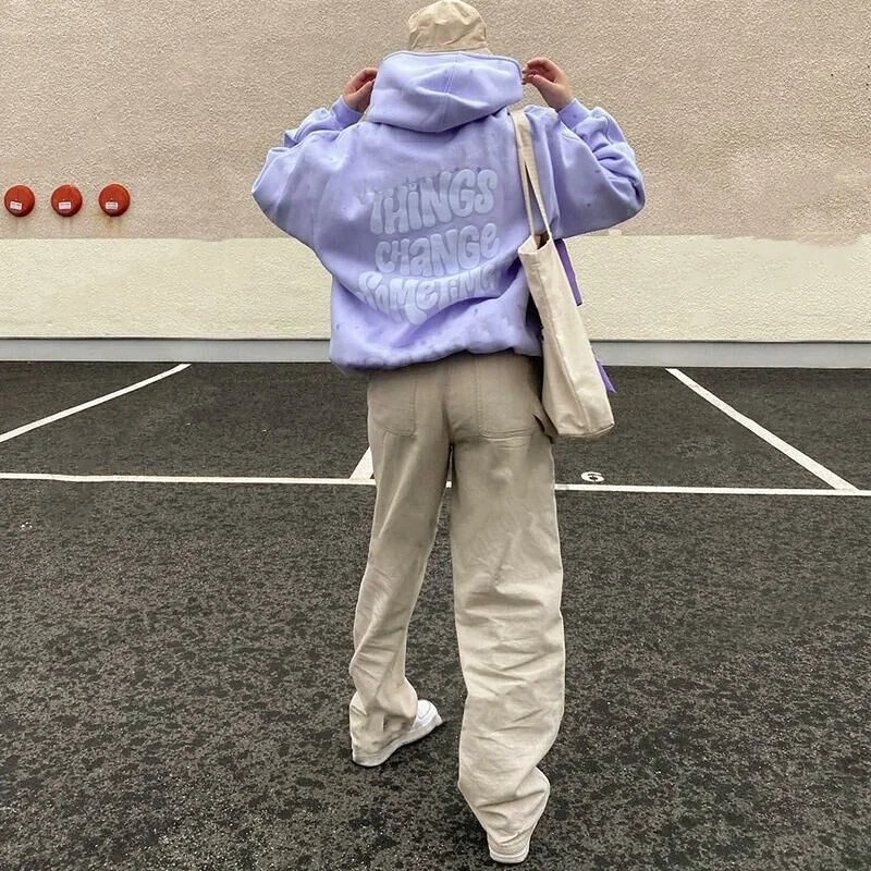 YHH-077 Oversized Letter Printed Hoodie Women Y2k Hooded Loose Sweatshirt Women Purple  For Teens Streetwear