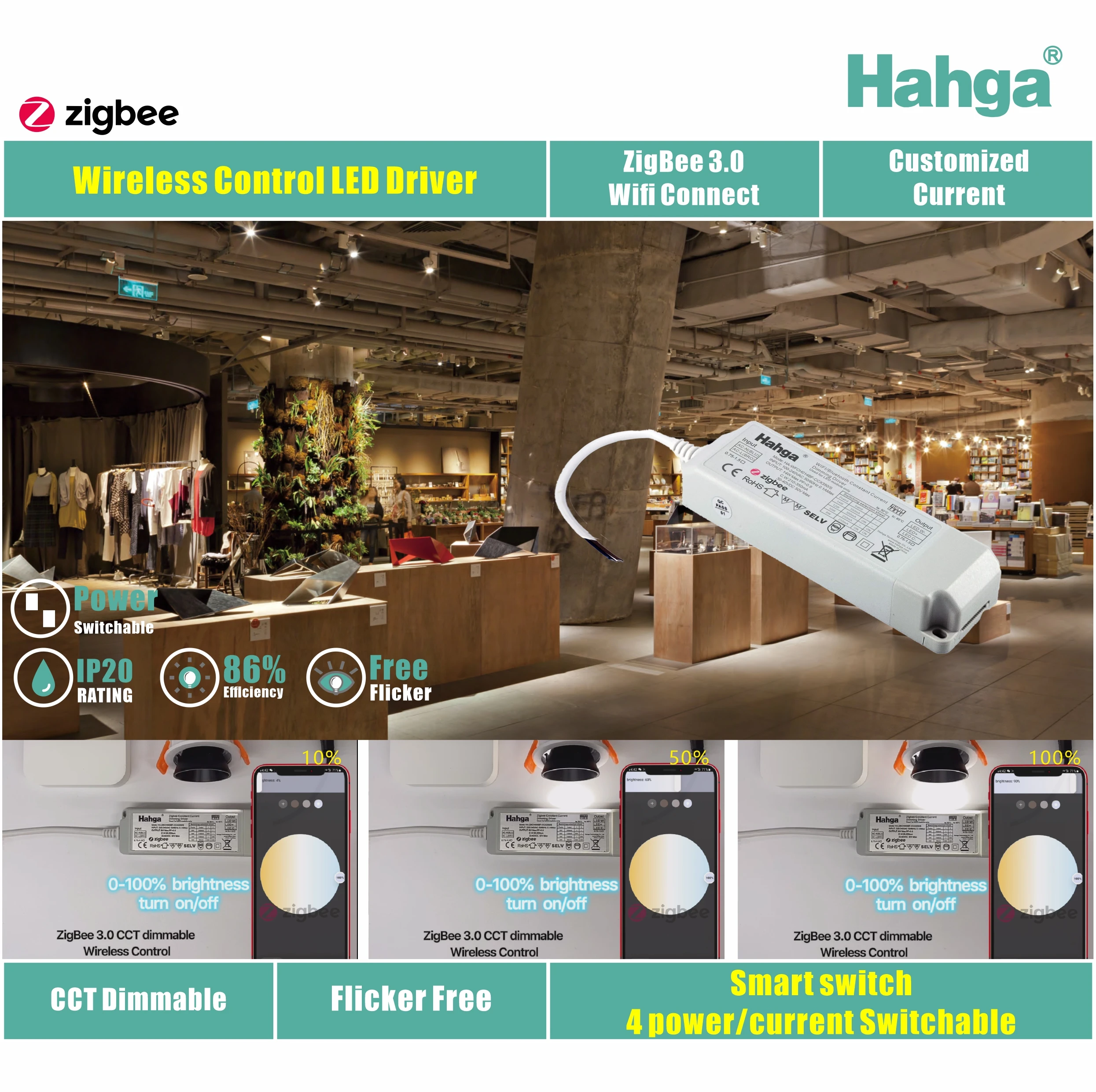 DIP switch CCT driver RF2.4G Wireless app wireless control Dimming Led Panel Light Driver Flicker Free 45W 100-277V