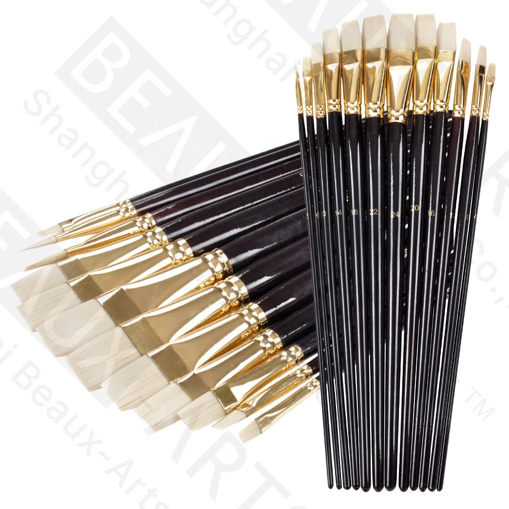 Synthetic Hog Bristle Hair Flat Art Brushes for Oil, Acrylic Painting Set Paint Supplies