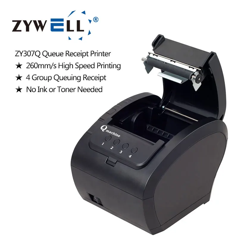 ZYWELL pos system 80mm thermal queue ticket printer ZY307Q restaurant bank park queuing printer