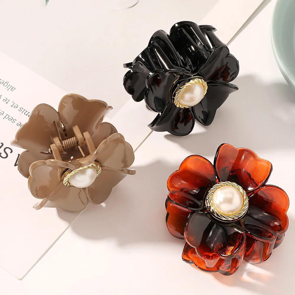 Wholesale Trendy 6cm Large Simple Plain PC Hairclip Cellulose Magic Multi Colour Mermaid Plastic Pearl Flower Hair Claw Clips