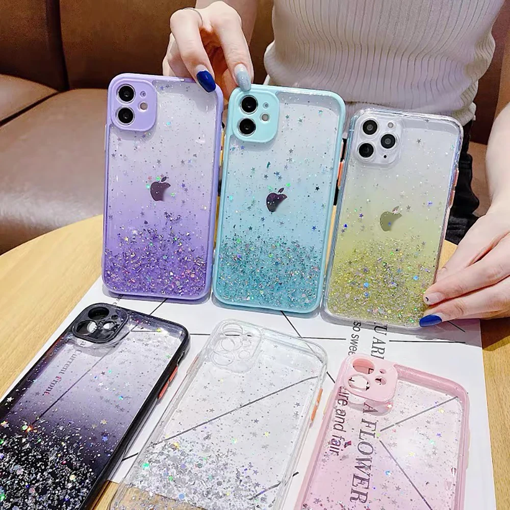 Glitter Tin foil colorful glue phone case bing deisigns shine star TPU PC covers for Samsung A51 A71 S20 FE