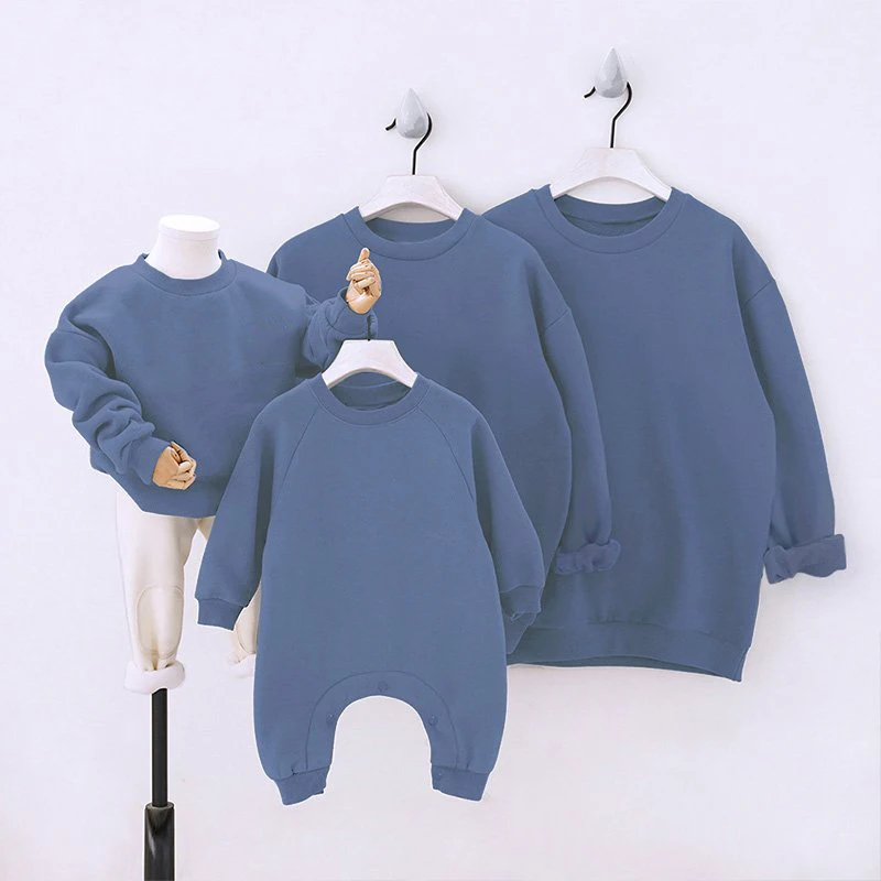 Family Matching Sweatshirts Drop Shoulder Baby Rompers Long Sleeve Father Son Daughter Crew Neck Jumper Fleece Mommy And Me