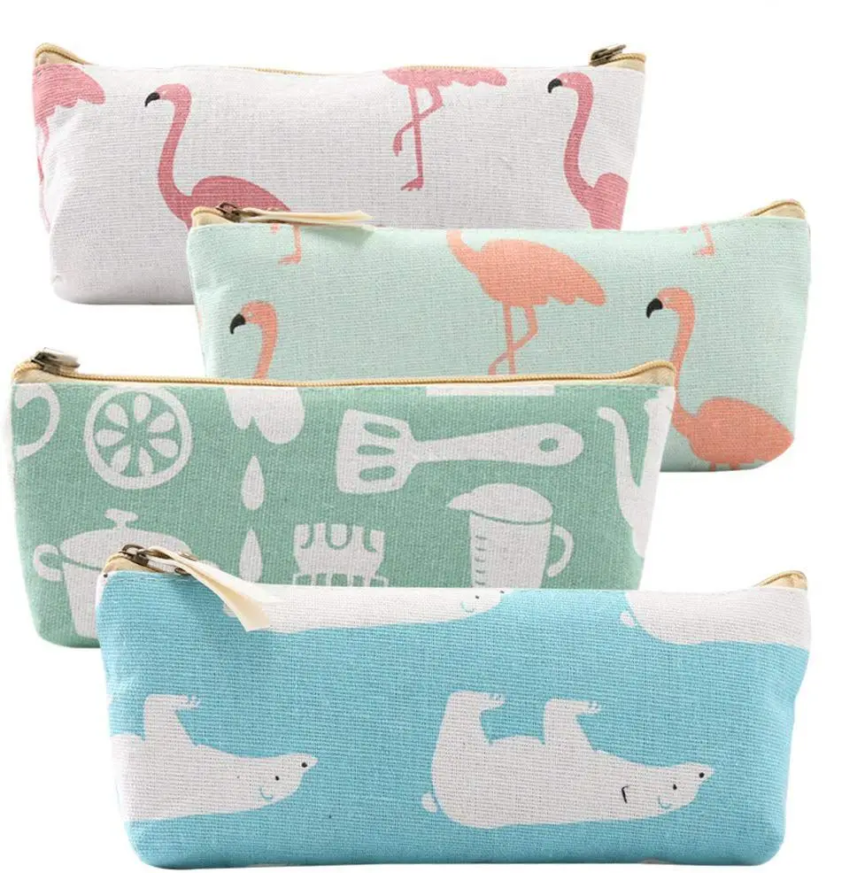 
Pencil Case Holder,Canvas Designed Cute Animal Zipper Bag Student Pencil Pen Case Box,Makeup Brush Bag 