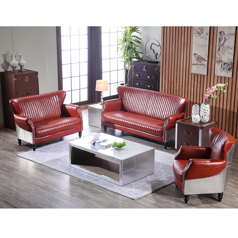 Luxury Modern Leather Sofa Set Sectional Sofa Living Room Home Furniture Seater Aviator Aluminum European 1-3 Style Orange 1 Pc