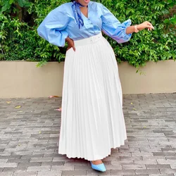 3SD51Hot Sale Plus Size Solid Color High Waist Pleated Skirt For Women Dresses