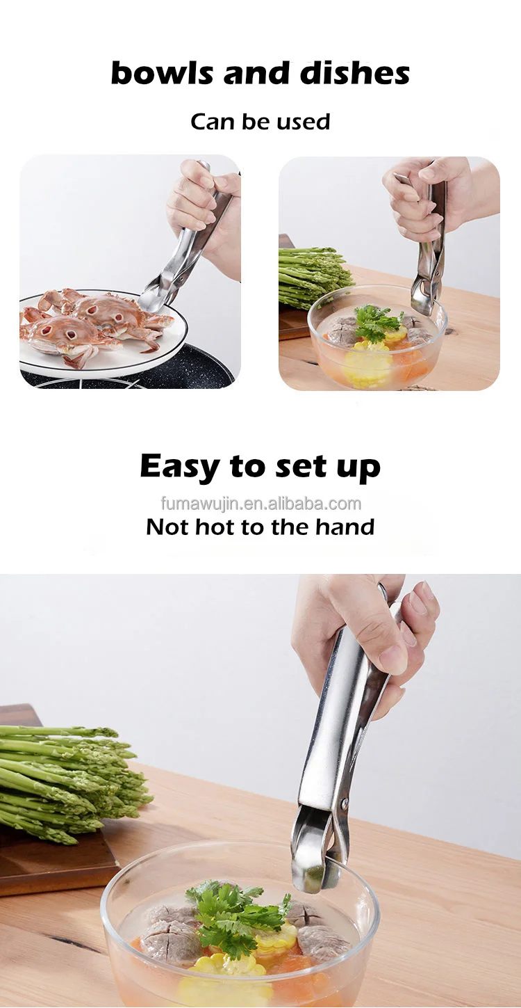 Home and kitchen items cheap easy catch hand held grill clamps food utensils stainless steel tongs