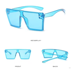Square Sunglasses Women Oversized Flat Top Black Clear Lens One Piece Sun Glasses