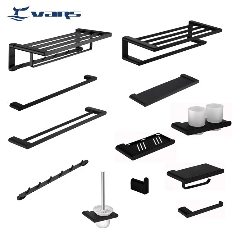 Matt Black Stainless Steel 304  Bathroom Accessories Set Tower Bar SUS 304 Toothbrush Holder Paper Holder