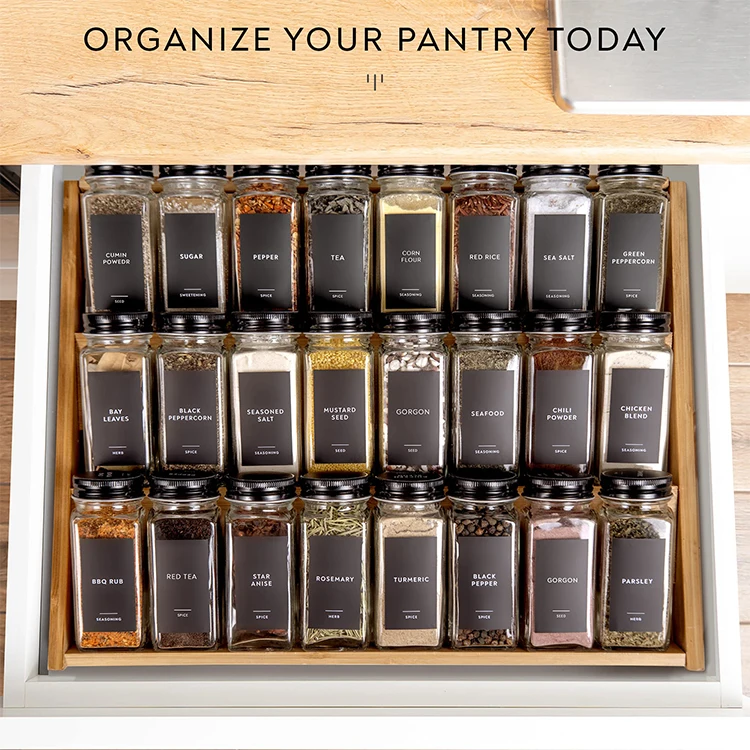 Wholesale 120ml 4oz 24pcs Square Shaker Lids Glass Seasoning Spice Bottle Jar Containers Set with Black Aluminum Lid and Labels