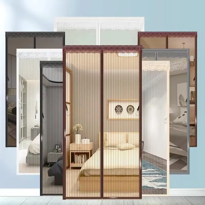 Wholesale Anti Mosquito Magnetic Net Summer High Quality Strip Home Window Curtain With Lace Trim