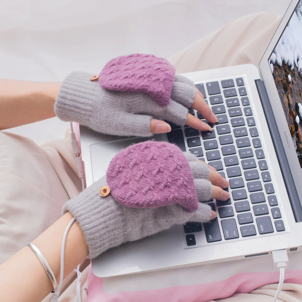 Шерстяные теплые перчатки с USB-подогревом грелки для рук зимние электрическим подогревом ноутбука без