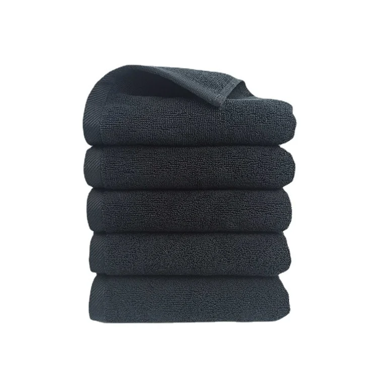 Custom Logo Cotton Black Towels For Hotel Home Black Makeup Towels 35x75cm 70x140cm Terry Cotton Black Bath Towel Sets