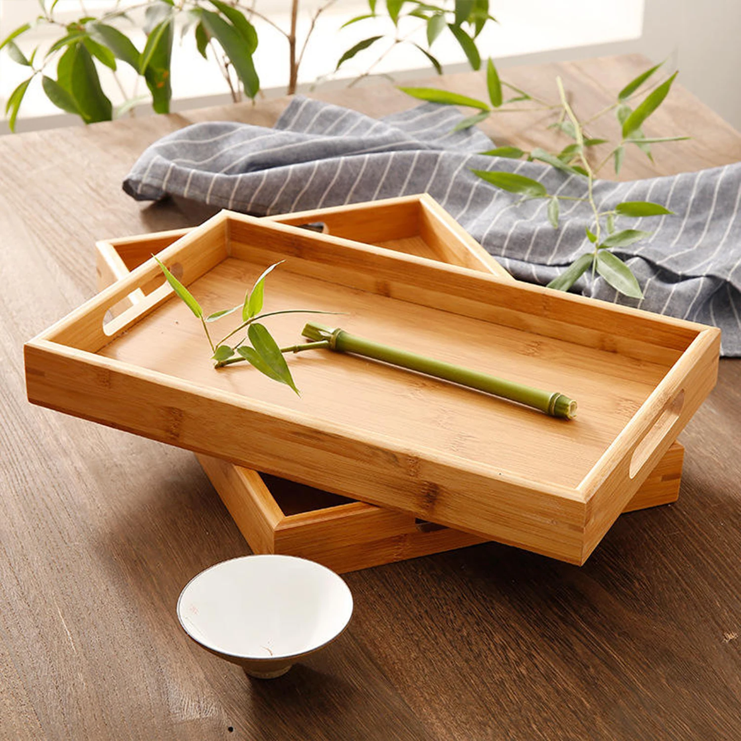 Bamboo Wooden Tray Household Solid Wood Rectangular Tea Tray Water Cup Tray
