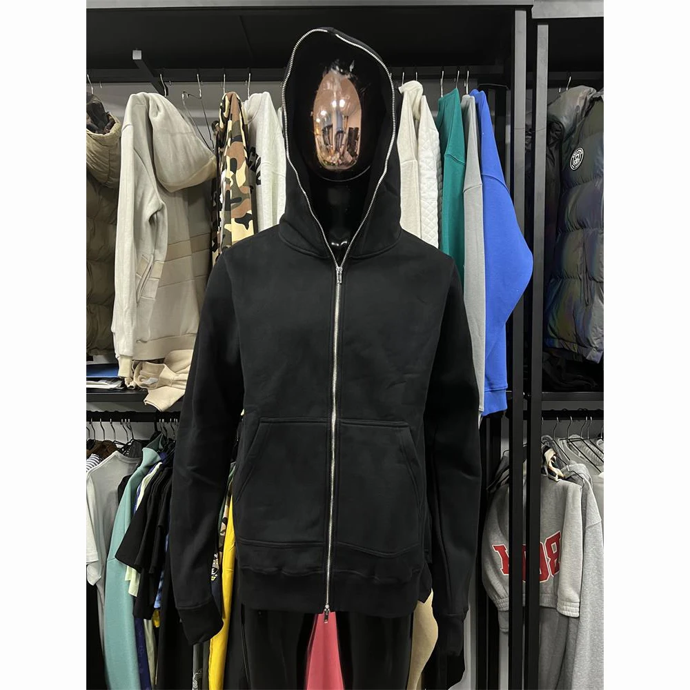 Two way zipper soft heavyweight cotton total zip up hoodies graphic blank full face zip hoodie