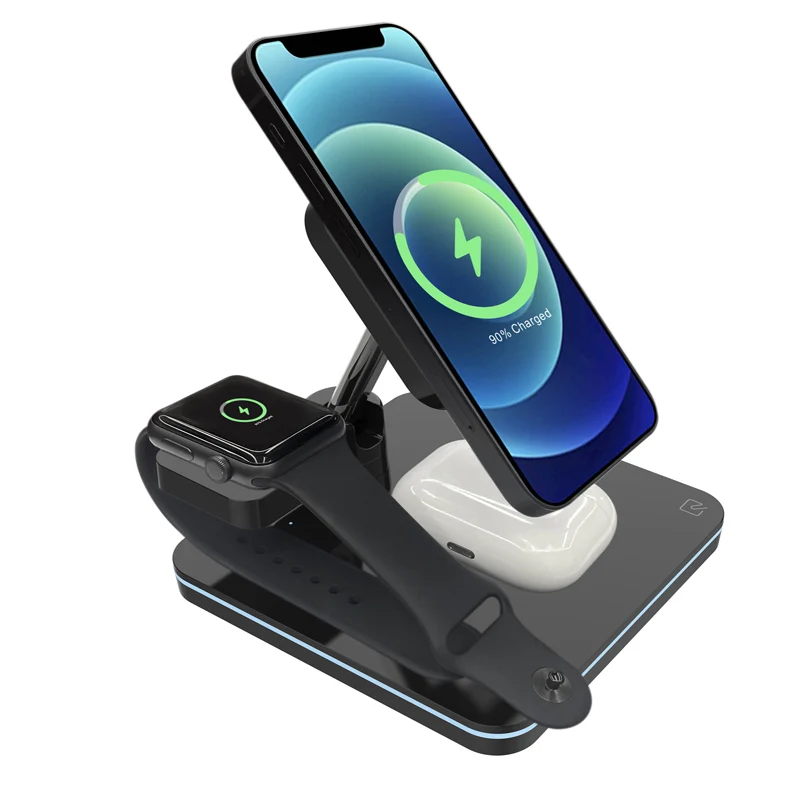 Беспроводное зарядное устройство 3 в 1 Qi для iPhone Samsung S21 S20 10 Вт Быстрое беспроводное держатель