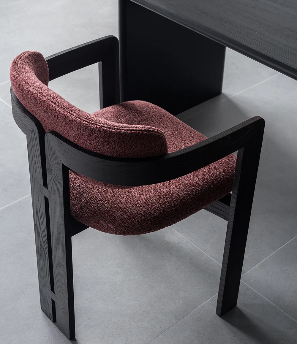 Classical Italian Mid Century Modern Pamplona Fabric Dining Armchair Black Solid Ash Wooden Dining Chair