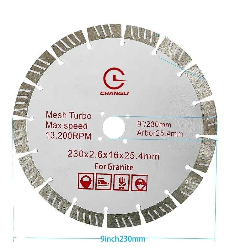 CHANG LI Protective teeth 7 inch 180mm turbo cutting diamond circular saw blade for cut granite stone disc