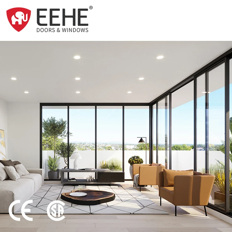 EEHE Exterior Double Soundproof Waterproof Sliding Door Aluminum Alloy 3 Panel Tempered Glass Sliding Doors
