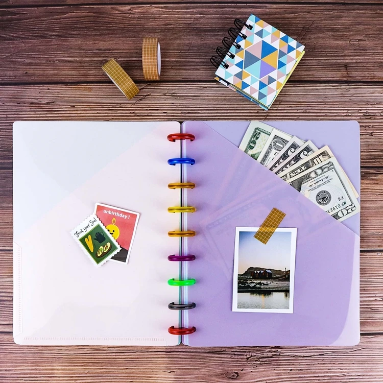 9 Disc Discbound Pocket Cash Envelopes Index Tabs Dividers Folders for Happy Planner Notebook Accessories Office Supplies