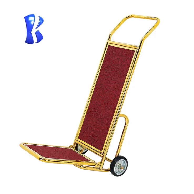 OKEY Factory Price Stainless Steel Bellman Hotel Lobby Golden Service Luggage Trolley Baggage Cart