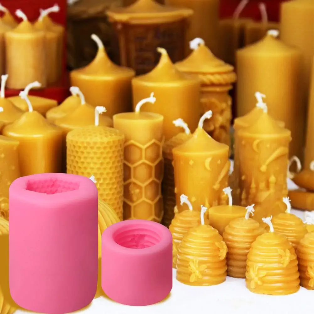 2 PCS Bee Honeycomb Candle Mold, 50Pcs Low Smoke Candle Wicks and Holder, Beehive Silicone Mold for Making Beeswax Candles