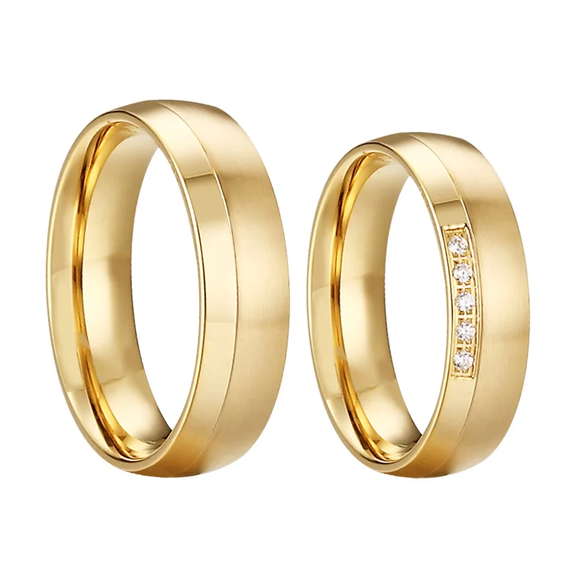 wholesale Custom rounded dome 316l stainless steel ring mens and womens 14k plated wedding gold ring design for couples