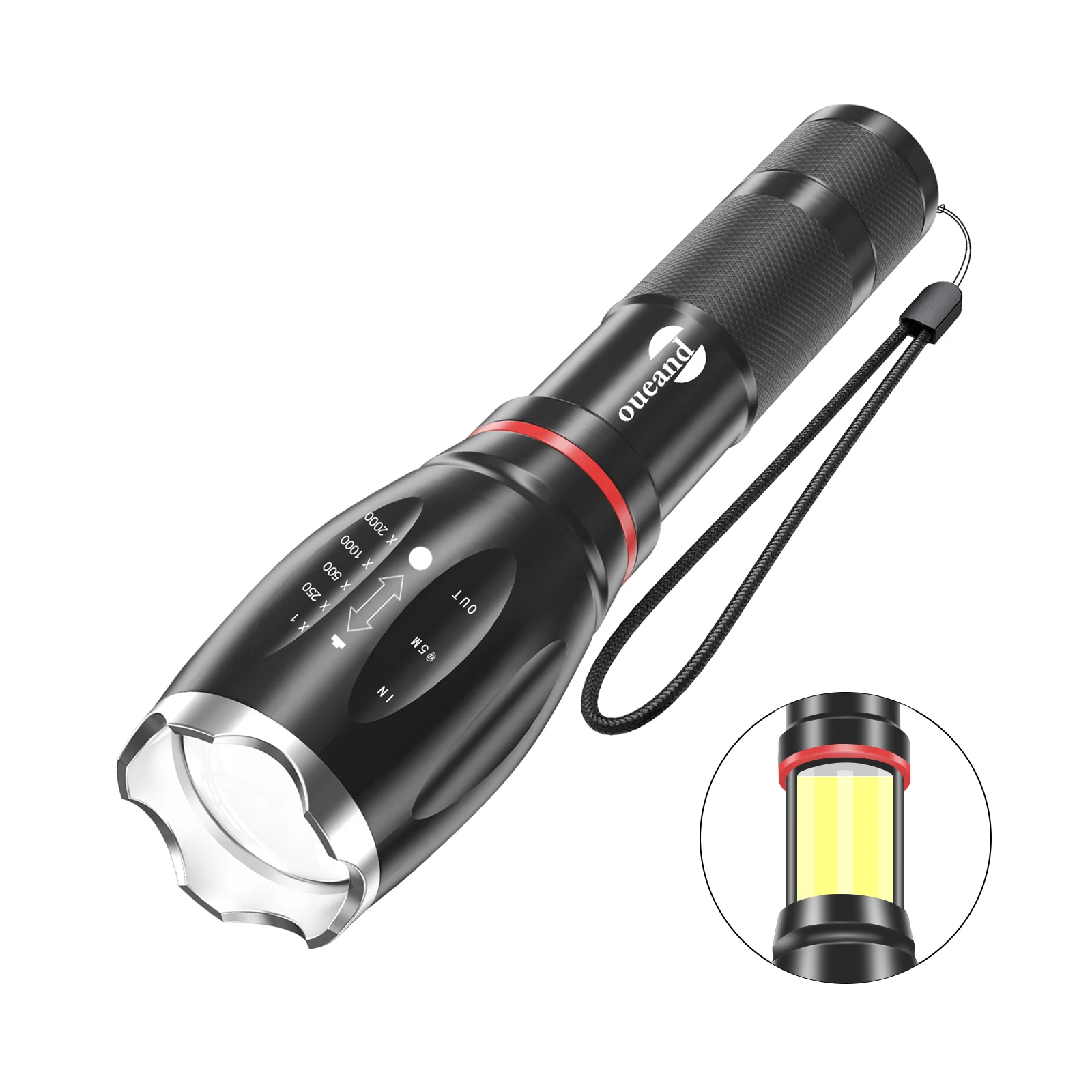 Handheld IPX-6 Waterproof LED Flashlight Various Working Modes Adjustable Focus 5000K Outdoor Flashlight