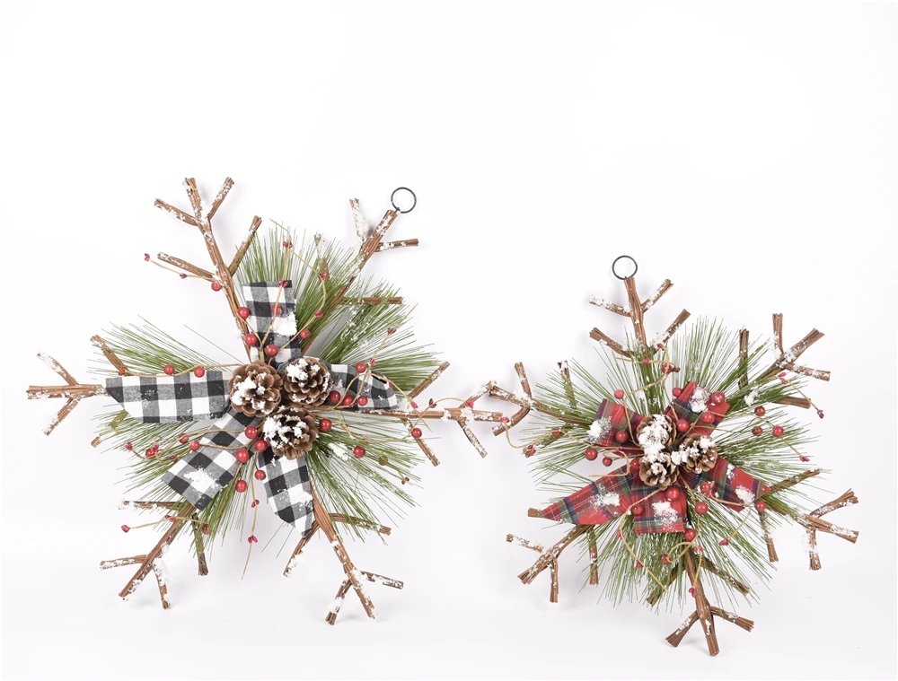 GY BSCI Christmas Decoration Metal Wire Brown Hanging Rattan LED Lights Decorated Star Tree Topper