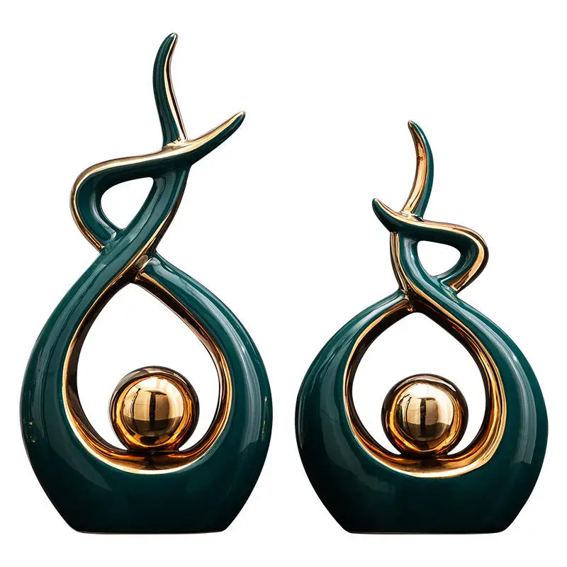 NISEVEN 2PCS Luxury Ceramic Decoration Abstract Sculpture Figurines for Interior Living Room European Abstract Sculpture