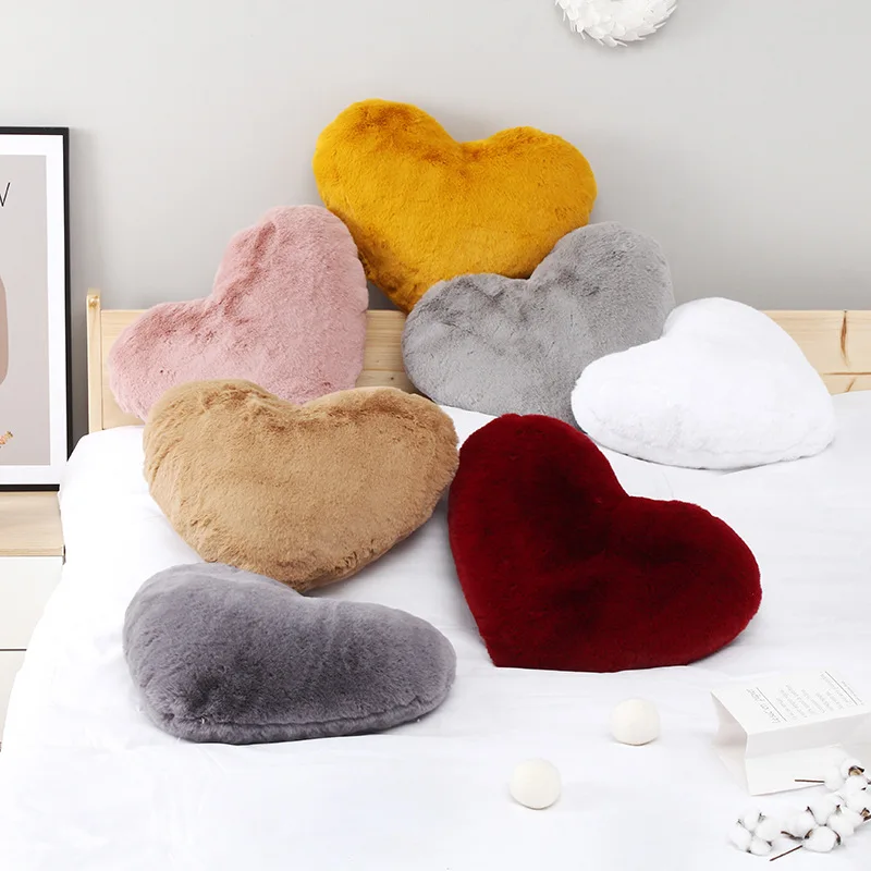 Wholesale Faux Rabbit Fur Heart Shape Cushion, Heart Shaped Pillow Heart Cushion, Heart Pillow