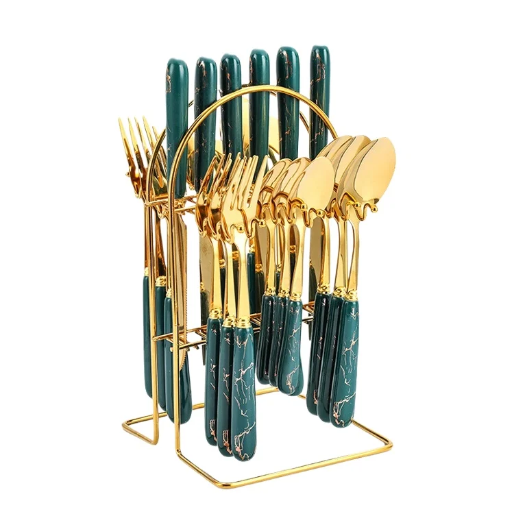 LEYI Stainless Steel 24 Piece Cutlery Set with Ceramic Handles and Gift Box - Nordic Style Western Food Utensils