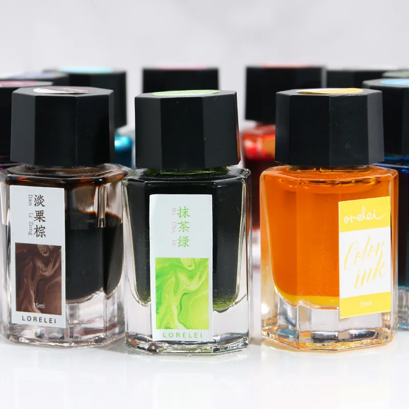 Lorelei 15ml Glass Bottle Sheen Gold Powder Color Ink In Fountain Pen