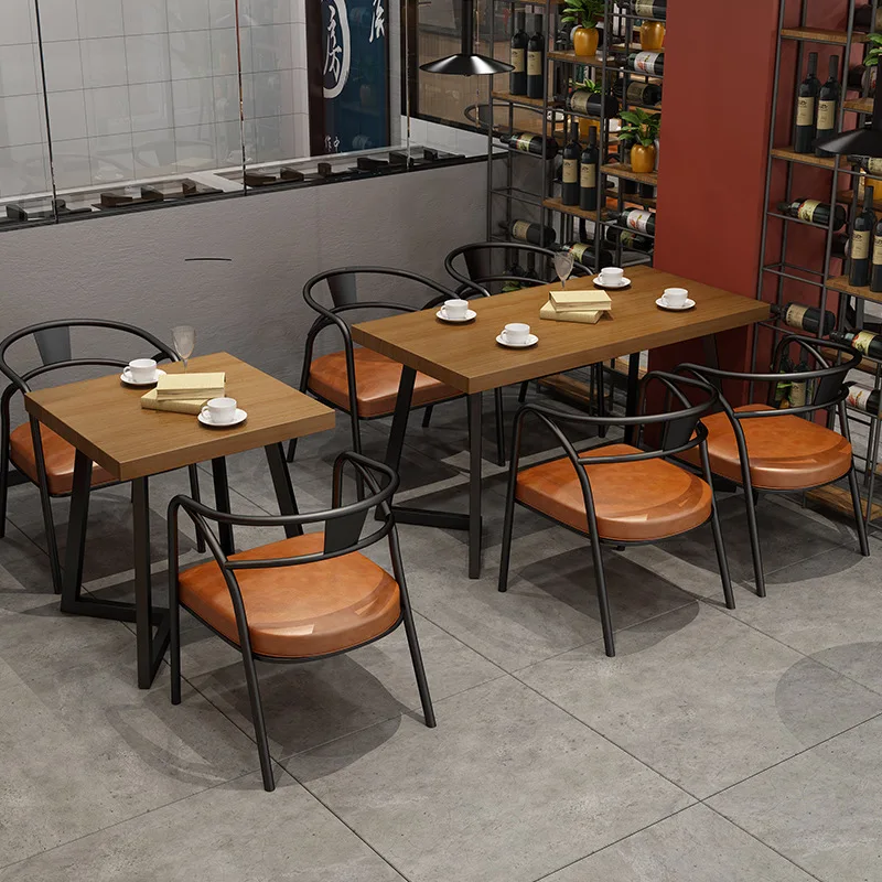 Solid wood dining table American bar restaurant milk tea shop chair wrought iron restaurant table and chair combination