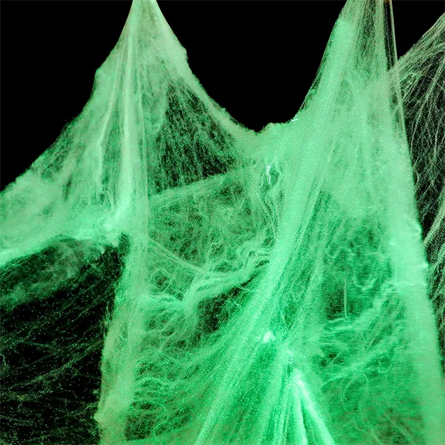 Glow in The Dark Spider Web Elastic Fluorescence Spider Web with Spider Set for Halloween Home and Party Decoration