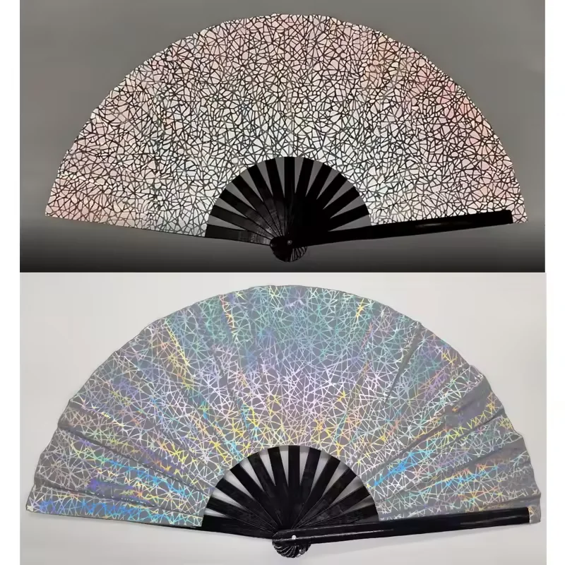 custom large high visible rainbow iridescent reflective rave party 13 bamboo inch kung fu pride loud clacking folding hand fan