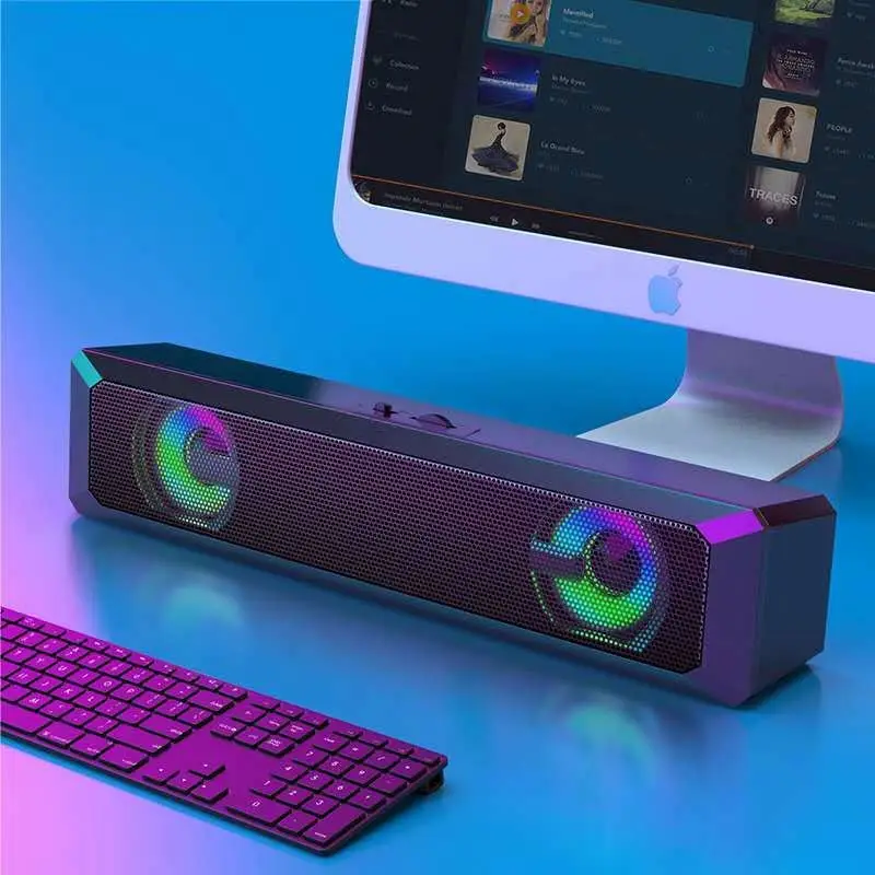 long strip A4 RGB LED speaker home theatre caixa de som computer sound bar music subwoofer mini blue tooth BT speaker wireless