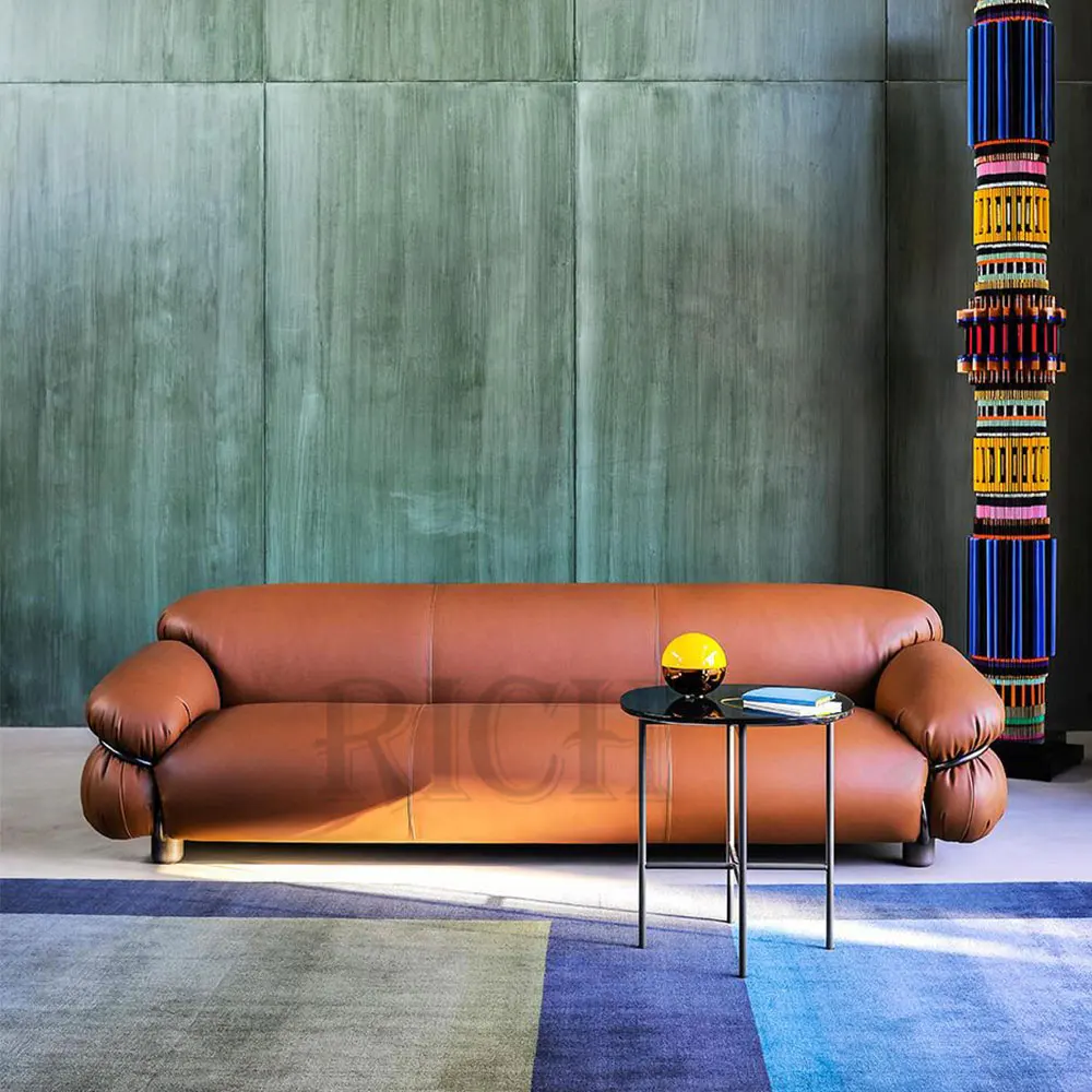 vintage couch living room modern low arm sofa Italy top grain leather large sofa modern brown genuine leather sofa