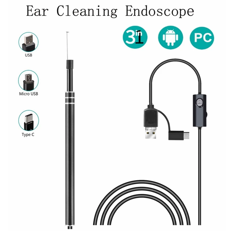 USB Ear Cleaning Endoscope 3 in 1 Otoscope camera Borescope Inspection Camera Waterproof Visual earpick with 6 LED lights