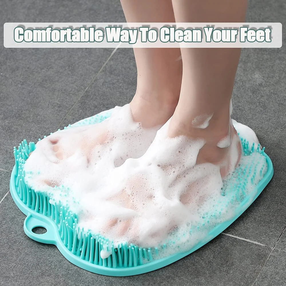 2022 New Plastic Silicone Shower Foot Scrubber Mat Exfoliates Bath Foot Brush Massage Bath Pad with Suction Cup