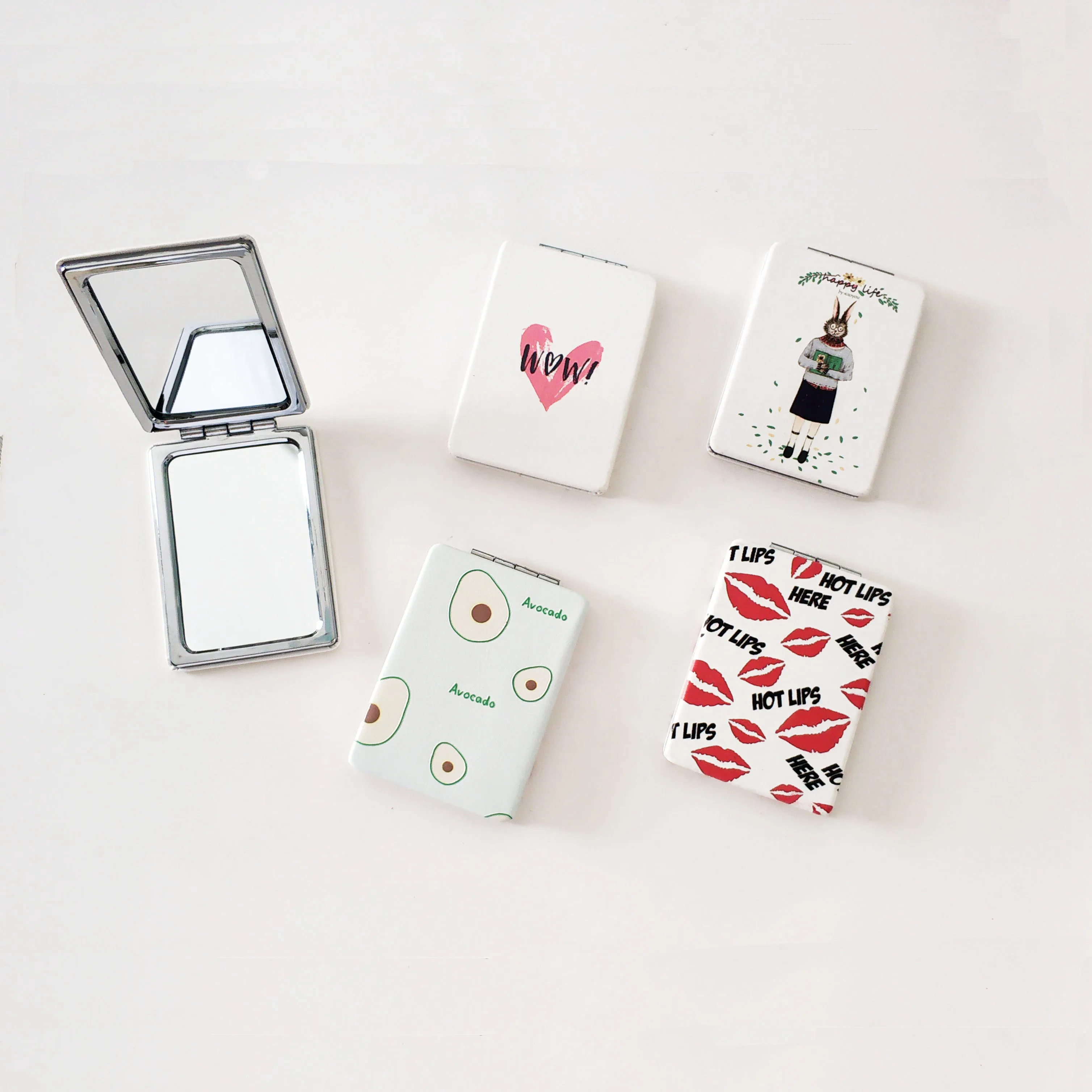 Blank high quality metal compact makeup mirror ,PU color printing pocket beauty mirror for woman customized