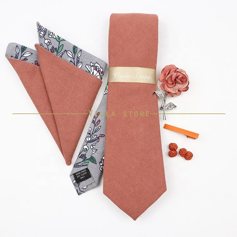 5 PCS Luxury Cotton Patchwork 7cm Tie Sets Brooch Pin Clip Hankie Cufflinks Men Wedding Party Floral Cravat Best Gift Accessory