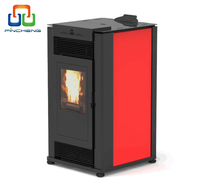 Red indoor cast iron 14kw german wood pellet stove
